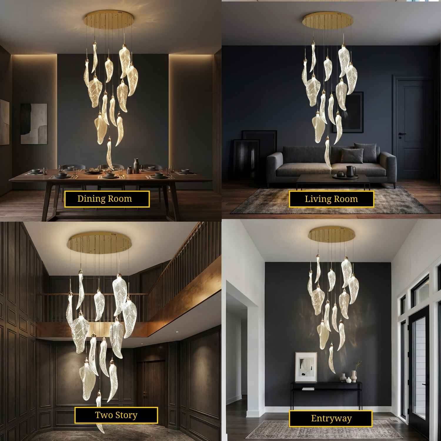 Elyorn Leaves Design High Ceiling Foyer Chandelier - Image 2