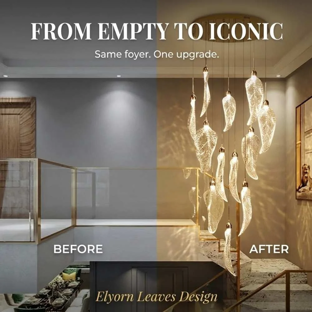 Elyorn Leaves Design High Ceiling Foyer Chandelier - Image 3
