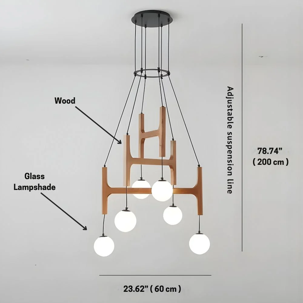 Fia Minimalist Wooden Pendant Chandelier Light - Image 8