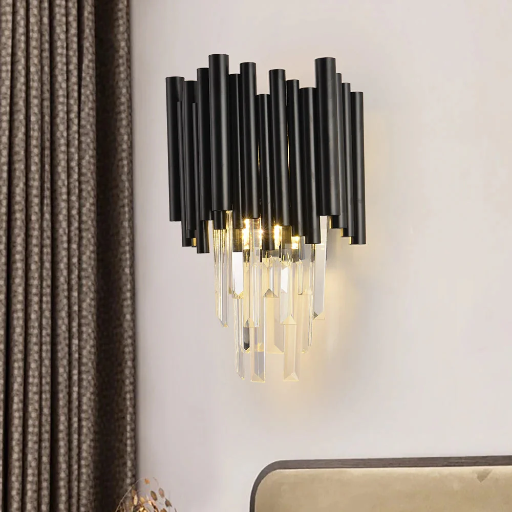 Finn Black Modern Crystal Wall Light - Image 2