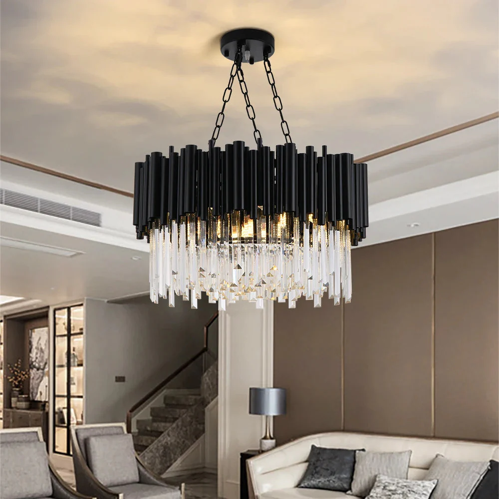 Finn Modern Black Crystal Chandelier for Living Room - Image 2