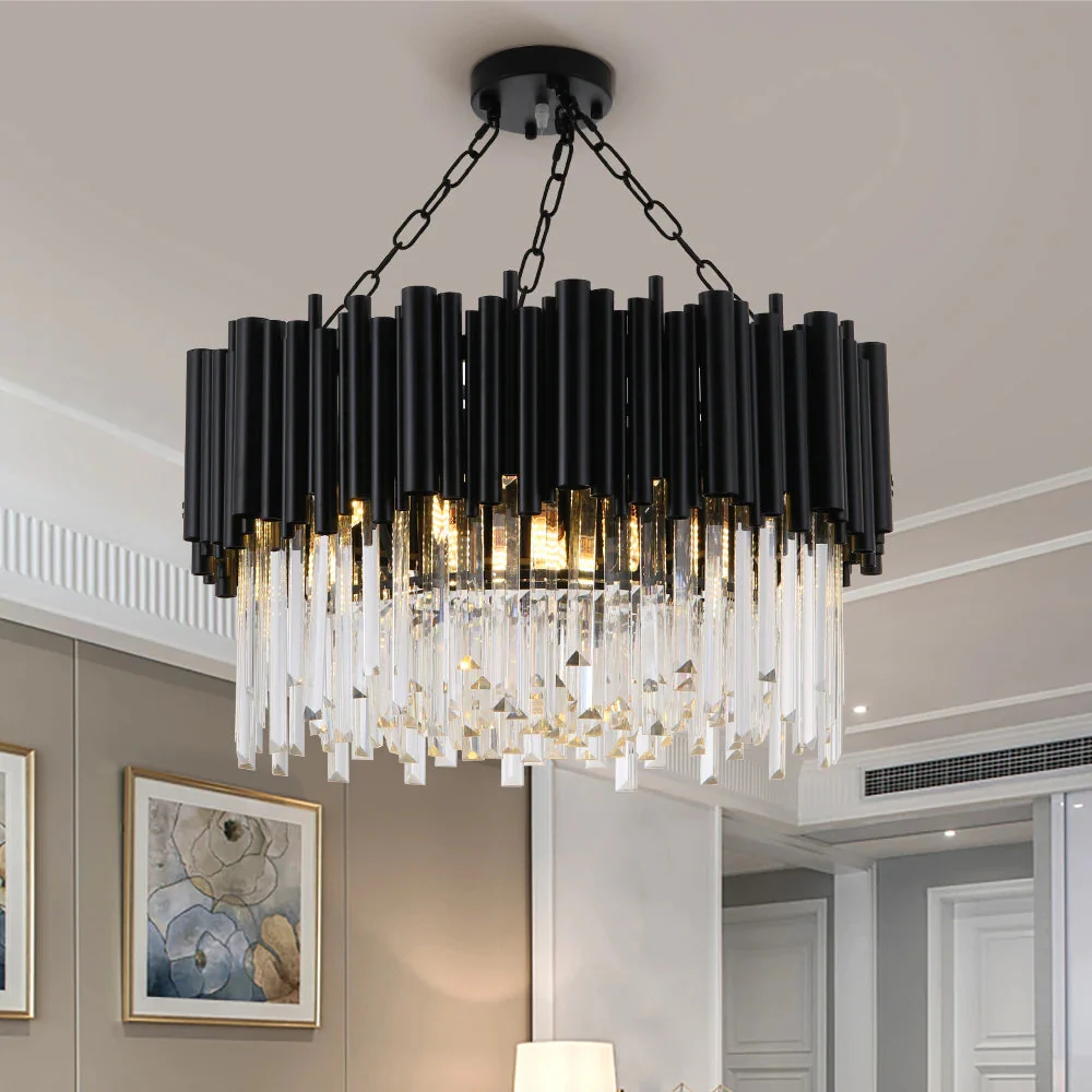 Finn Modern Black Crystal Chandelier for Living Room - Image 3