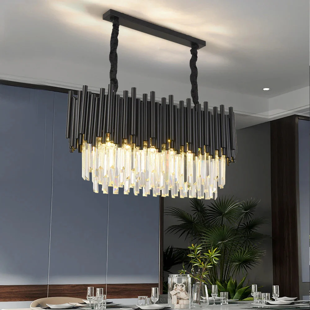 Finn Modern Black Linear Crystal Chandelier Dining Room - Image 2