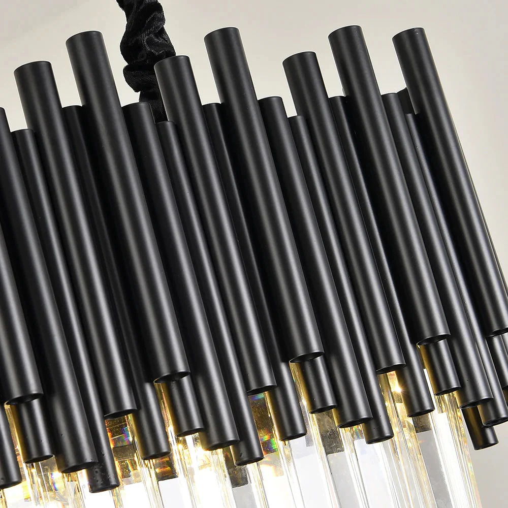 Finn Modern Black Linear Crystal Chandelier Dining Room - Image 4