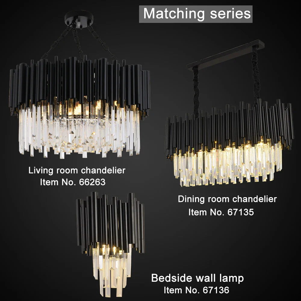 Finn Modern Black Linear Crystal Chandelier Dining Room - Image 5
