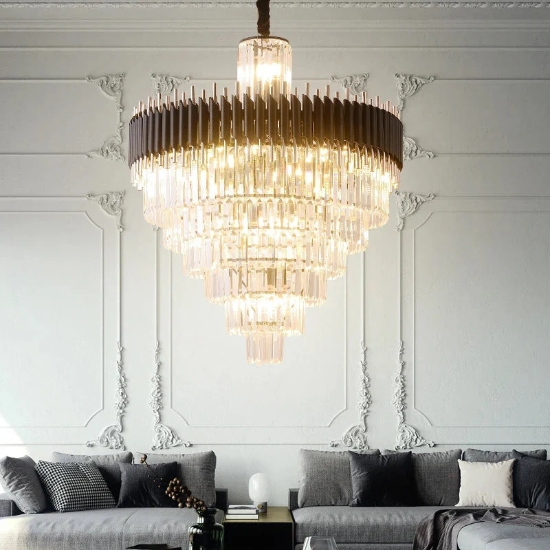 Fyu Modern Large Black and Gold Glass Chandelier - Image 2