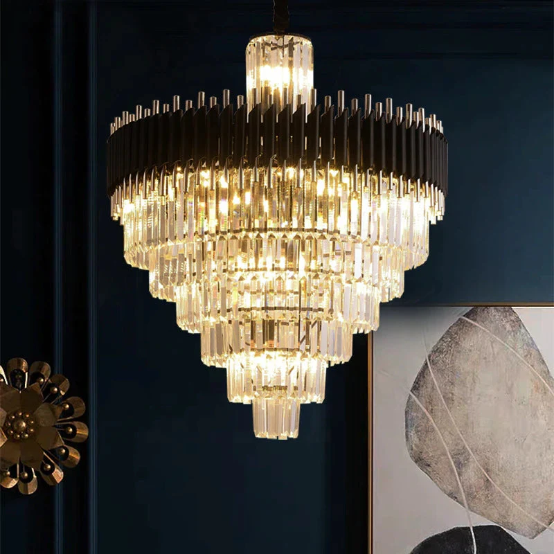 Fyu Modern Large Black and Gold Glass Chandelier - Image 3