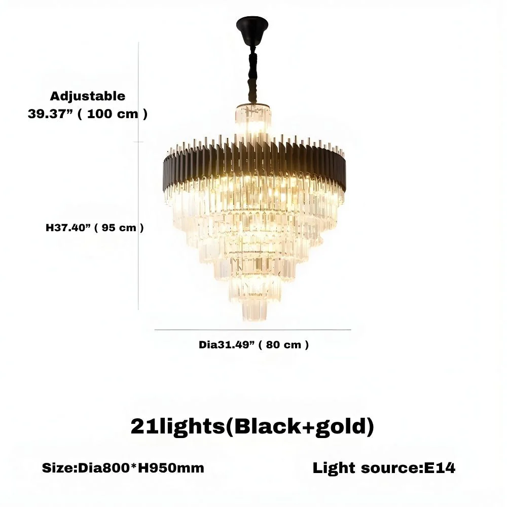 Fyu Modern Large Black and Gold Glass Chandelier - Image 6