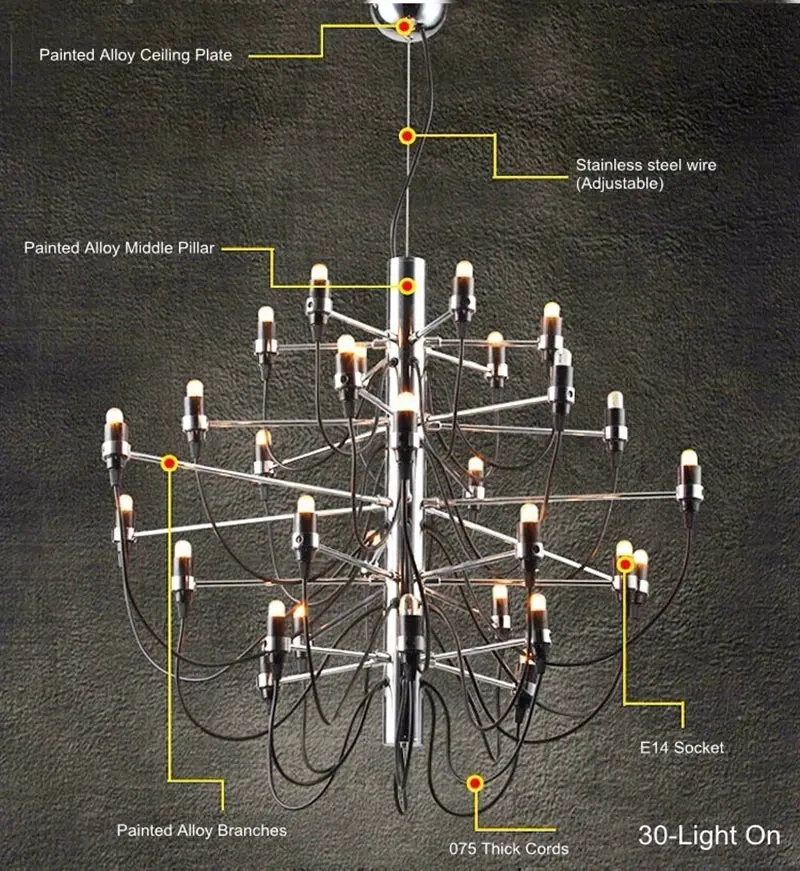 Gino Sarfatti Style Led Pendant Chandelier Black/Silver/Gold - Image 10