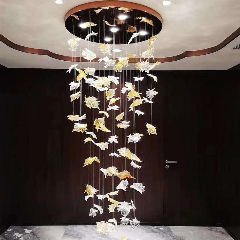 Glass Maple Leaf Hanging Light for Staircase