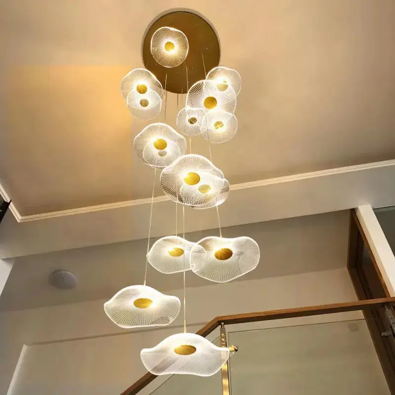 Gold Acrylic Flower Led Chandelier For Stairwell, Staircase - Image 3