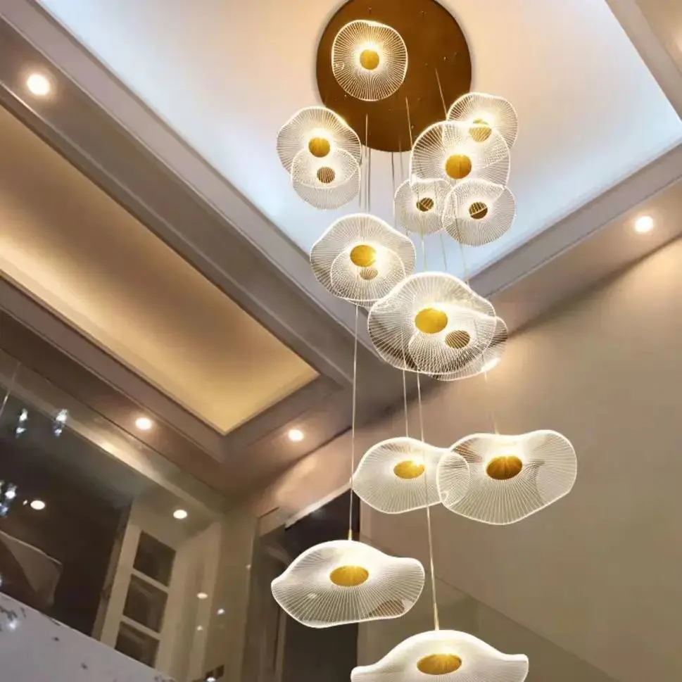 Gold Acrylic Flower Led Chandelier For Stairwell, Staircase - Image 4