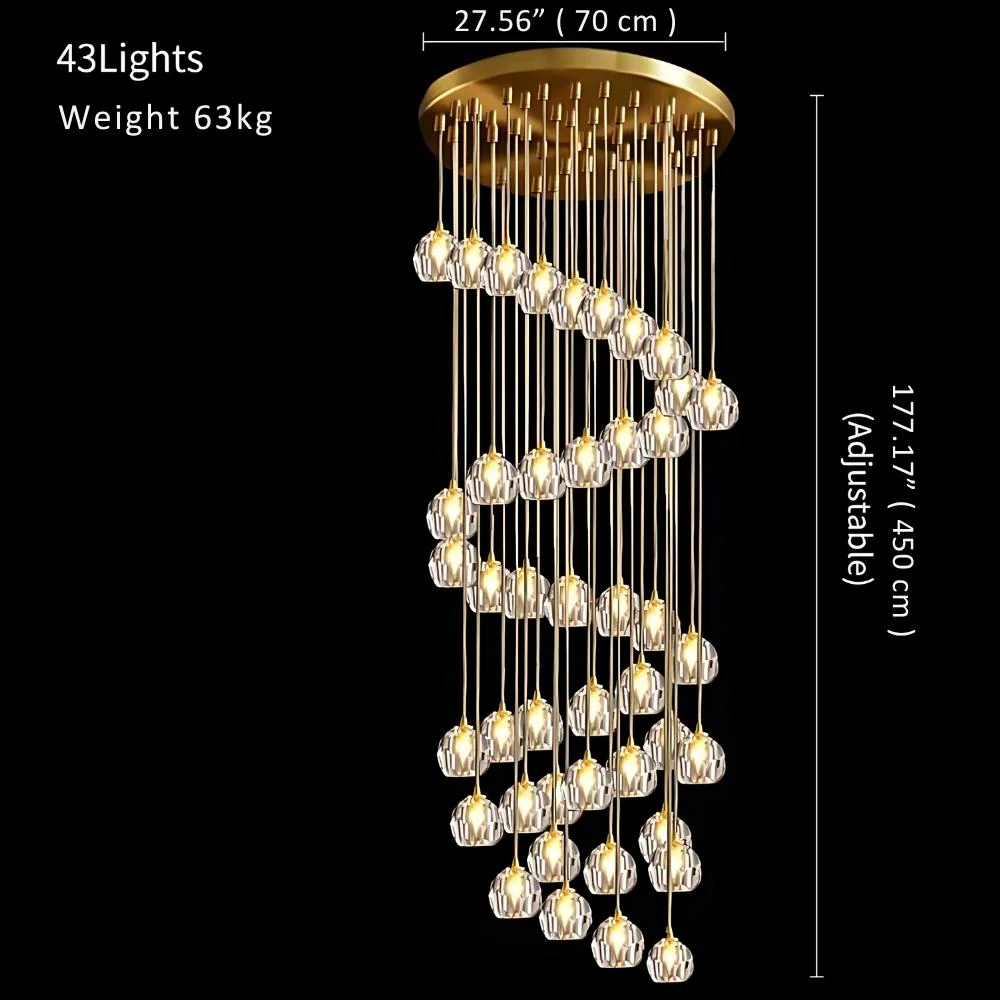Gold Crystal Ball Chandelier for High Ceiling & Staircase - Image 13