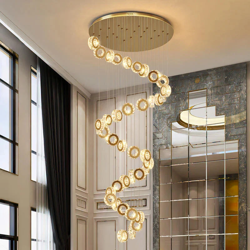 Gold Crystal Spiral Chandelier for Staircase Foyer - Image 2
