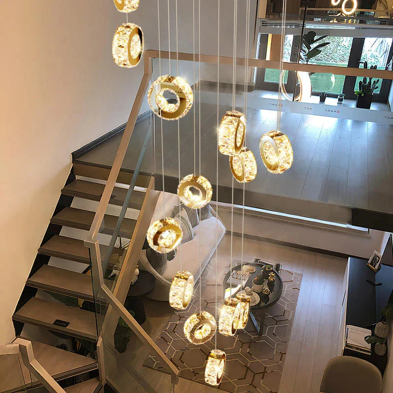 Gold Crystal Spiral Chandelier for Staircase Foyer - Image 5