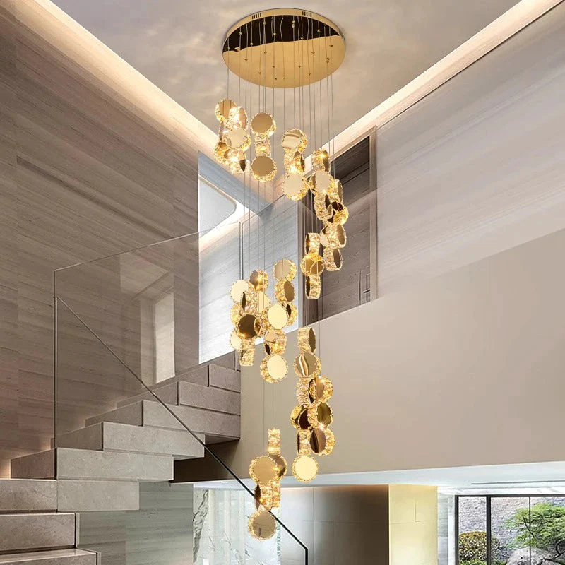 Gold Dimmable High Ceiling Crystal Chandelier - Image 2