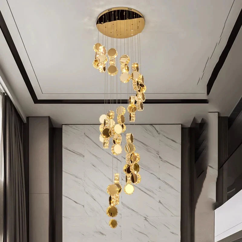 Gold Dimmable High Ceiling Crystal Chandelier - Image 3