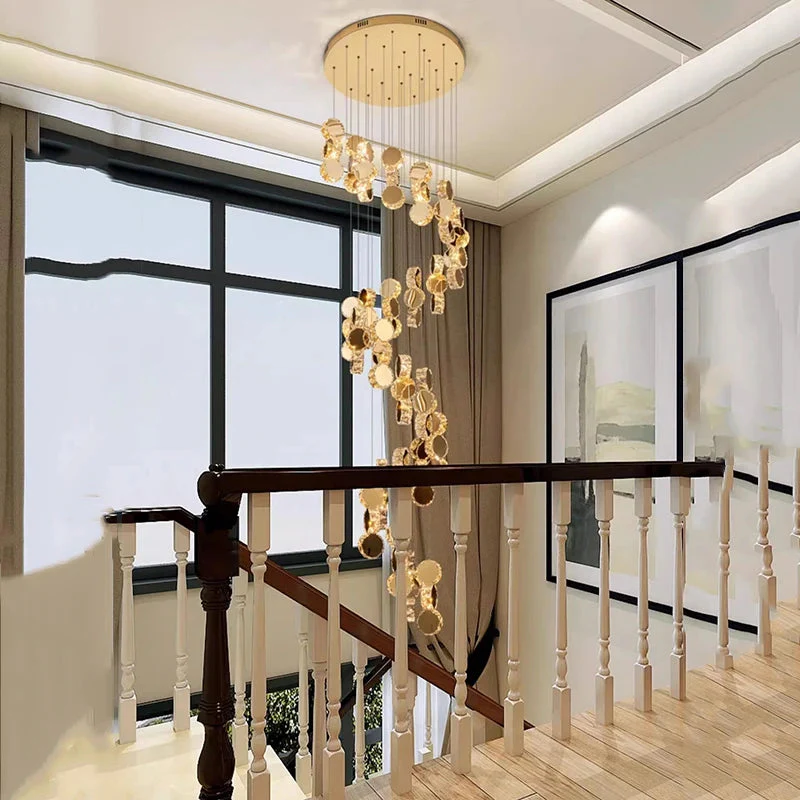 Gold Dimmable High Ceiling Crystal Chandelier - Image 4