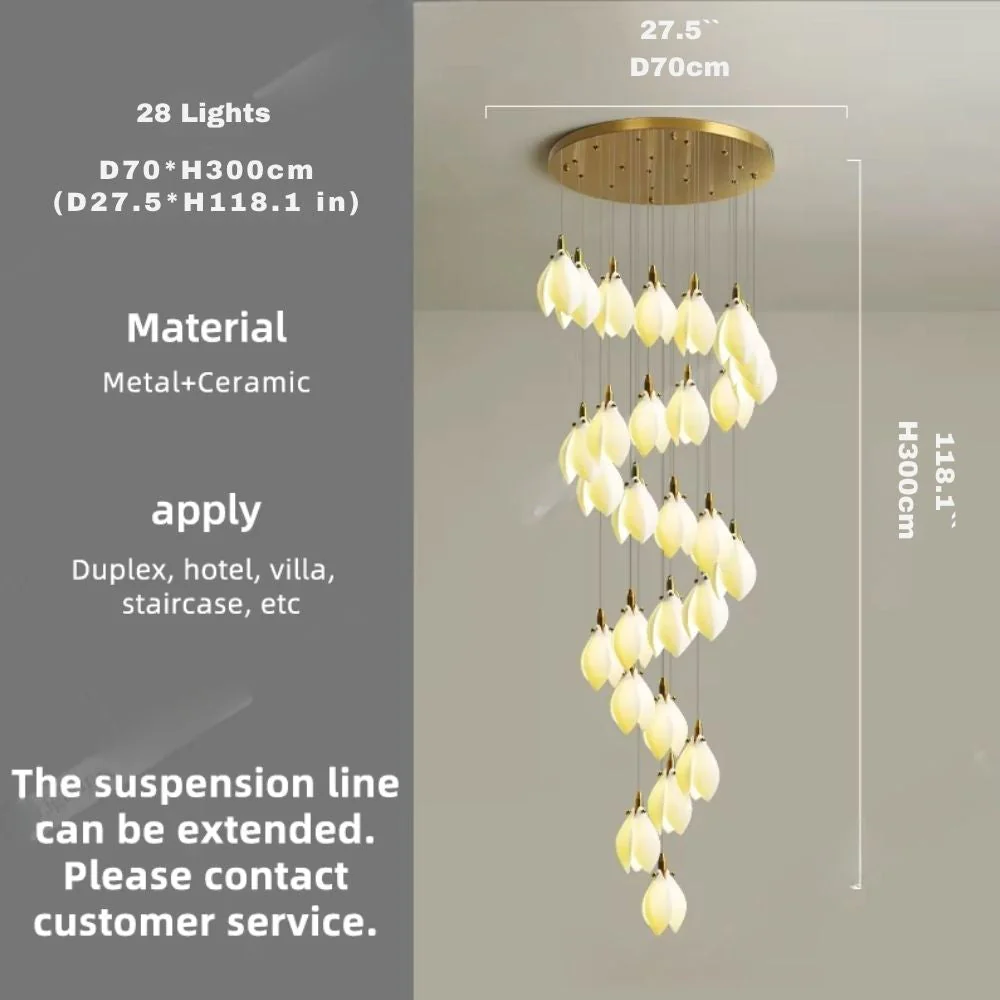 Ceramic Magnolia Staircase Chandelier 6/9/18/36 Lights - Image 12