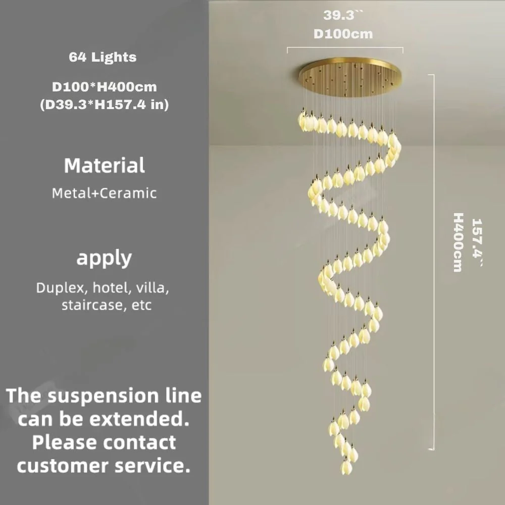 Ceramic Magnolia Staircase Chandelier 6/9/18/36 Lights - Image 13
