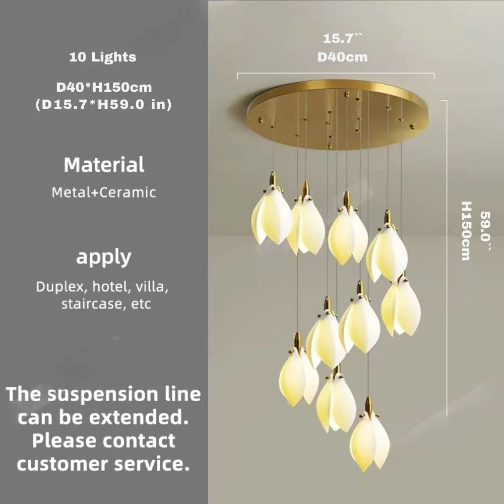 Ceramic Magnolia Staircase Chandelier 6/9/18/36 Lights - Image 14