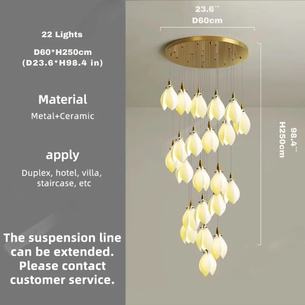 Ceramic Magnolia Staircase Chandelier 6/9/18/36 Lights - Image 15