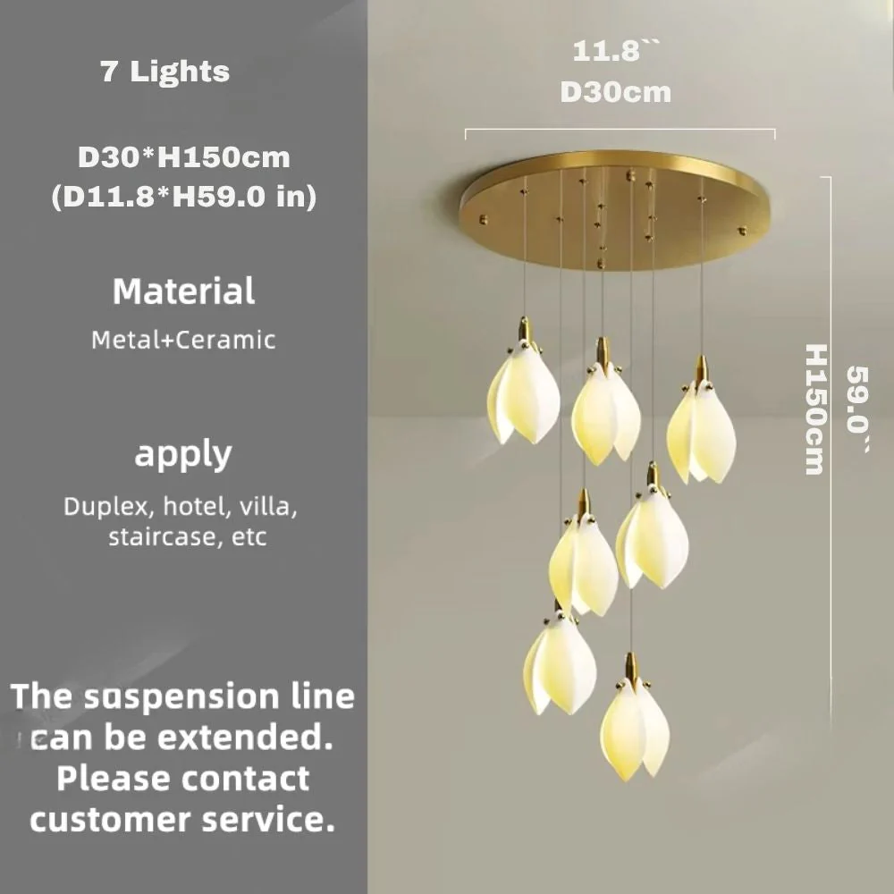 Ceramic Magnolia Staircase Chandelier 6/9/18/36 Lights - Image 16