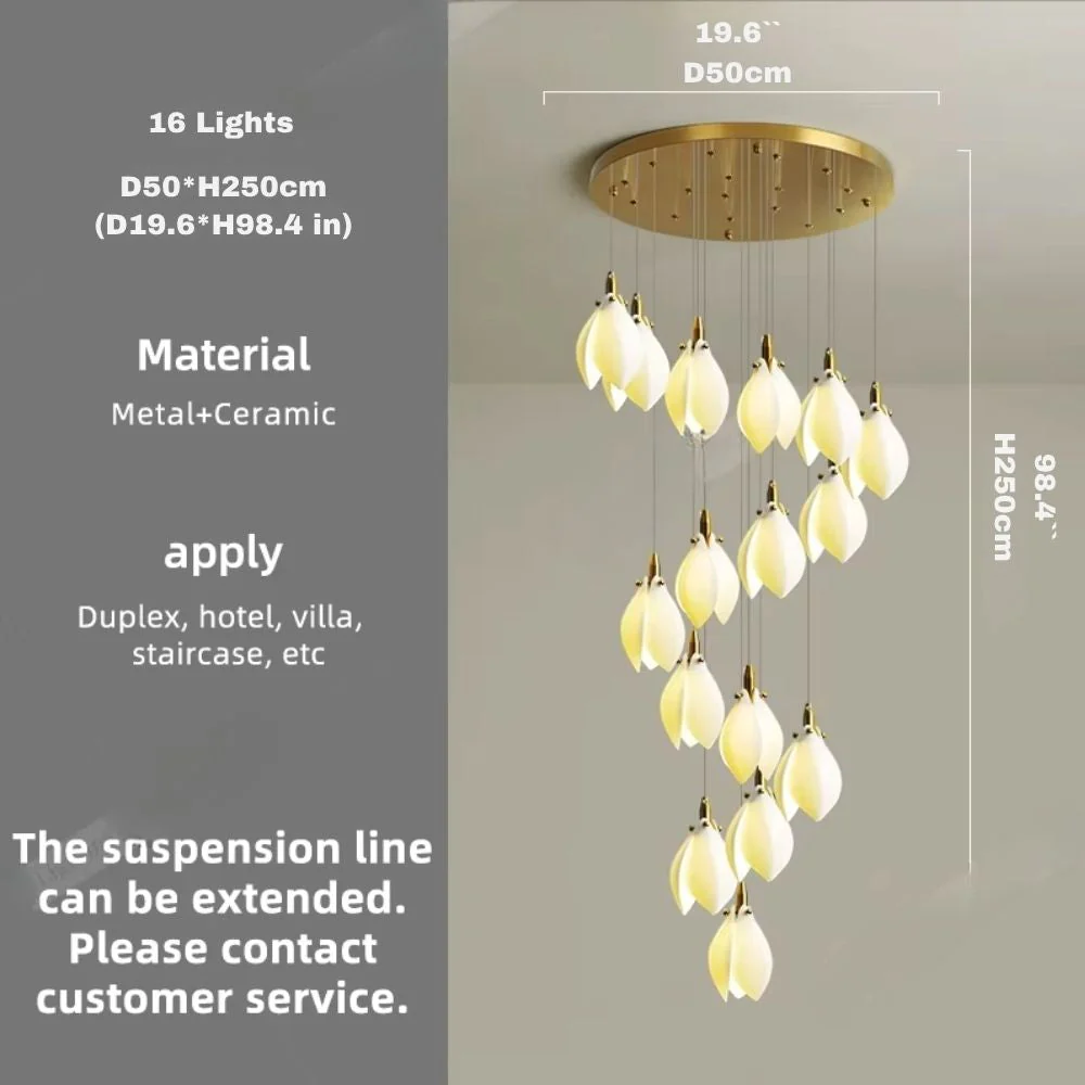 Ceramic Magnolia Staircase Chandelier 6/9/18/36 Lights - Image 17