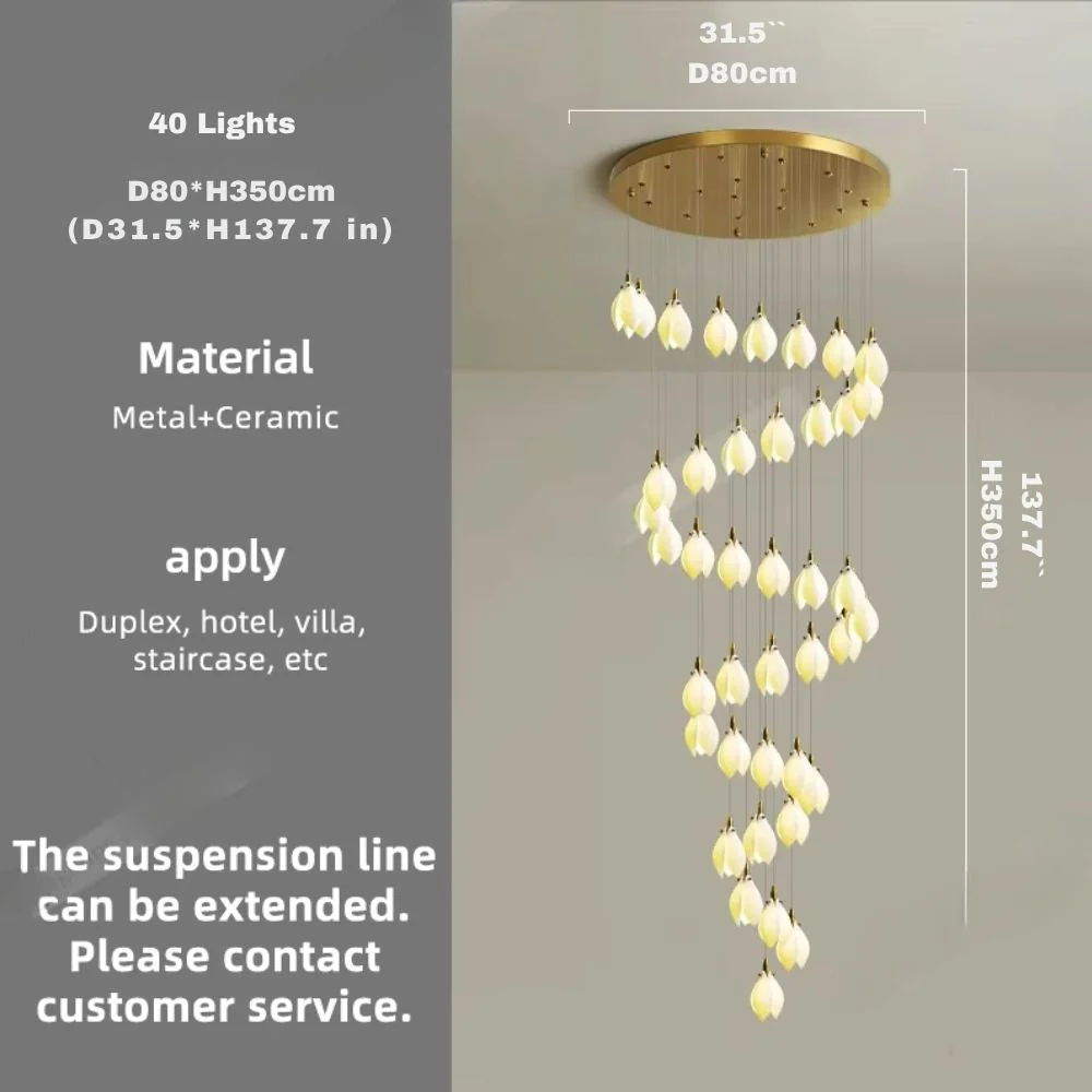 Ceramic Magnolia Staircase Chandelier 6/9/18/36 Lights - Image 18