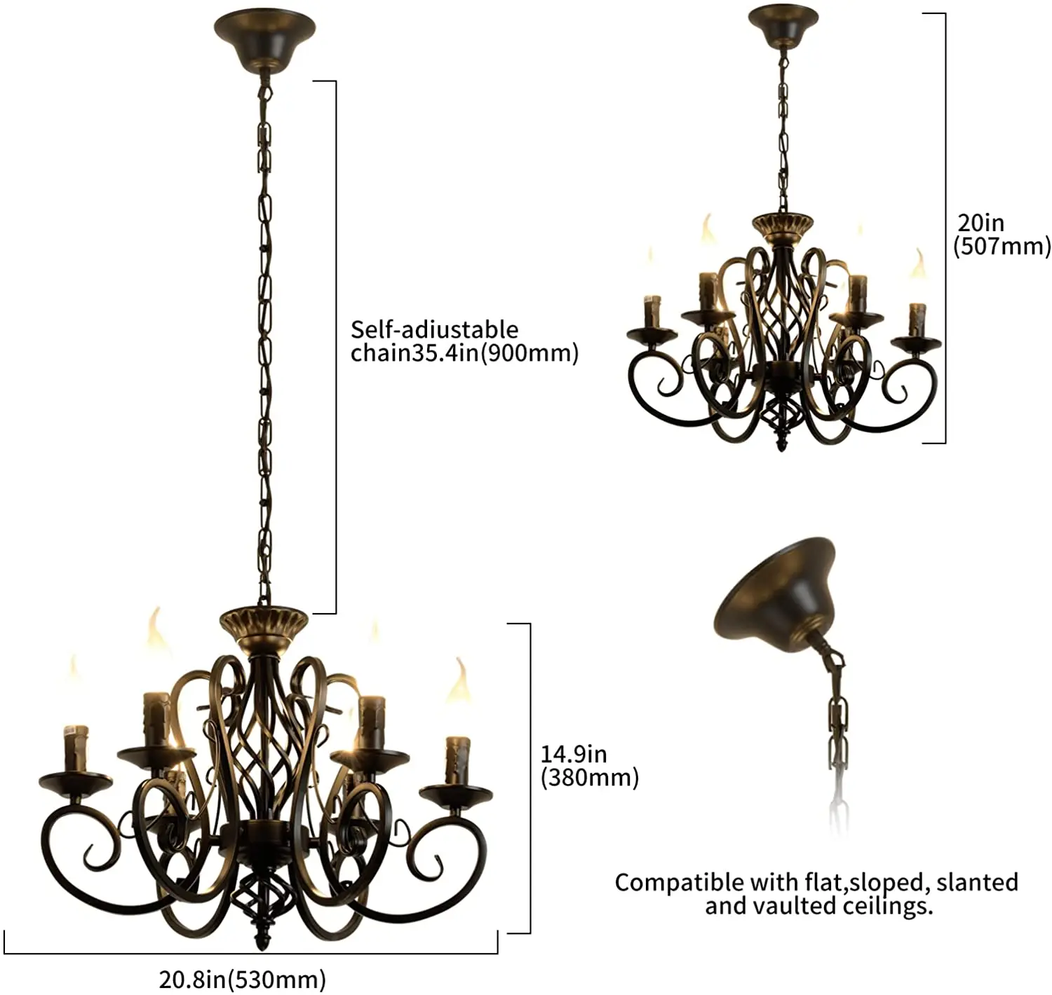 Hazel Black Rustic Outdoor Chandelier - Indoor Chandelier - Image 4