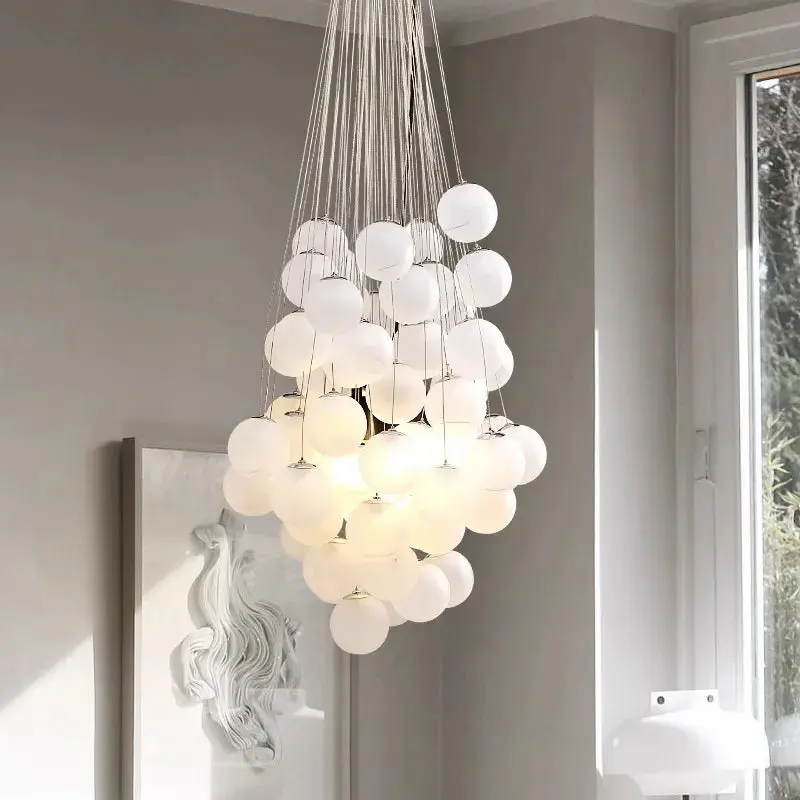 Indoor White Glass Bubble Pendant Ceiling Fixture - Image 2