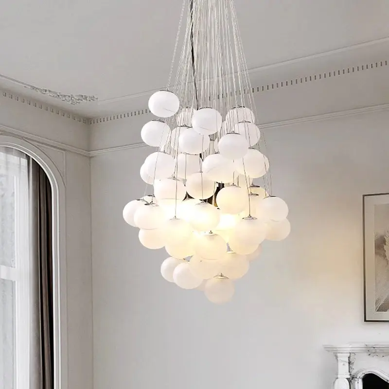 Indoor White Glass Bubble Pendant Ceiling Fixture - Image 3