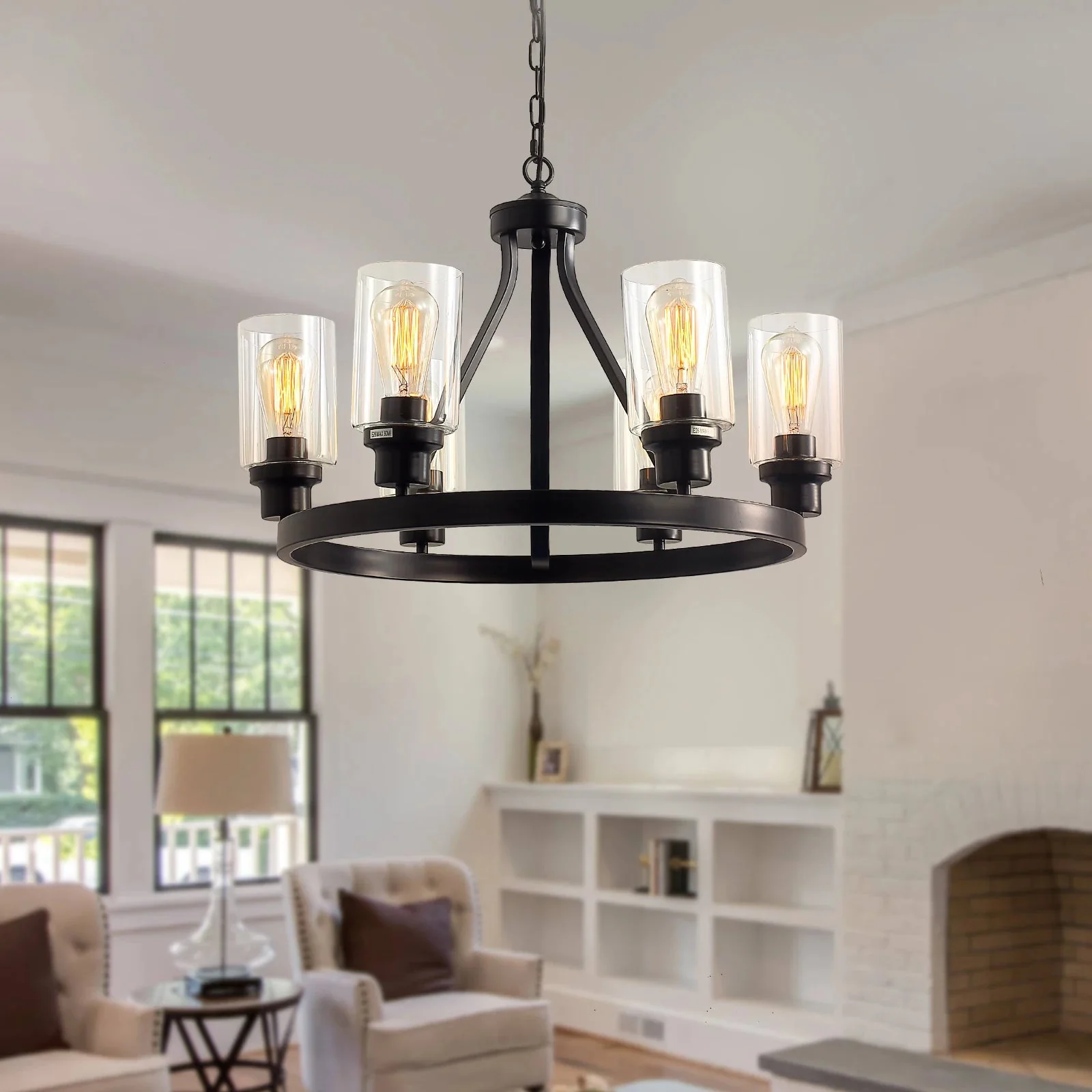 Jeshi 6-Lights Black Iron Wagon Wheel Chandelier - Image 2