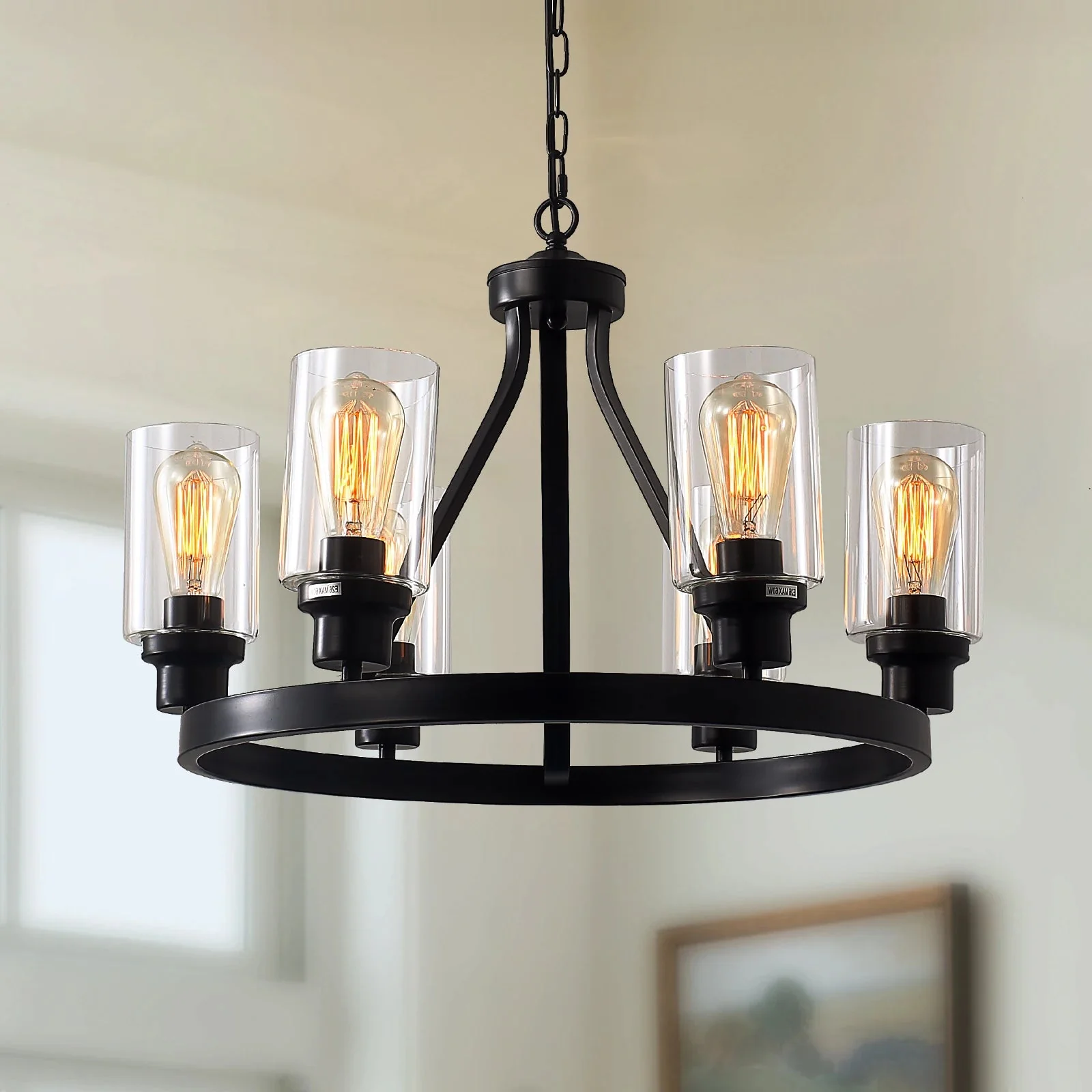 Jeshi 6-Lights Black Iron Wagon Wheel Chandelier - Image 3