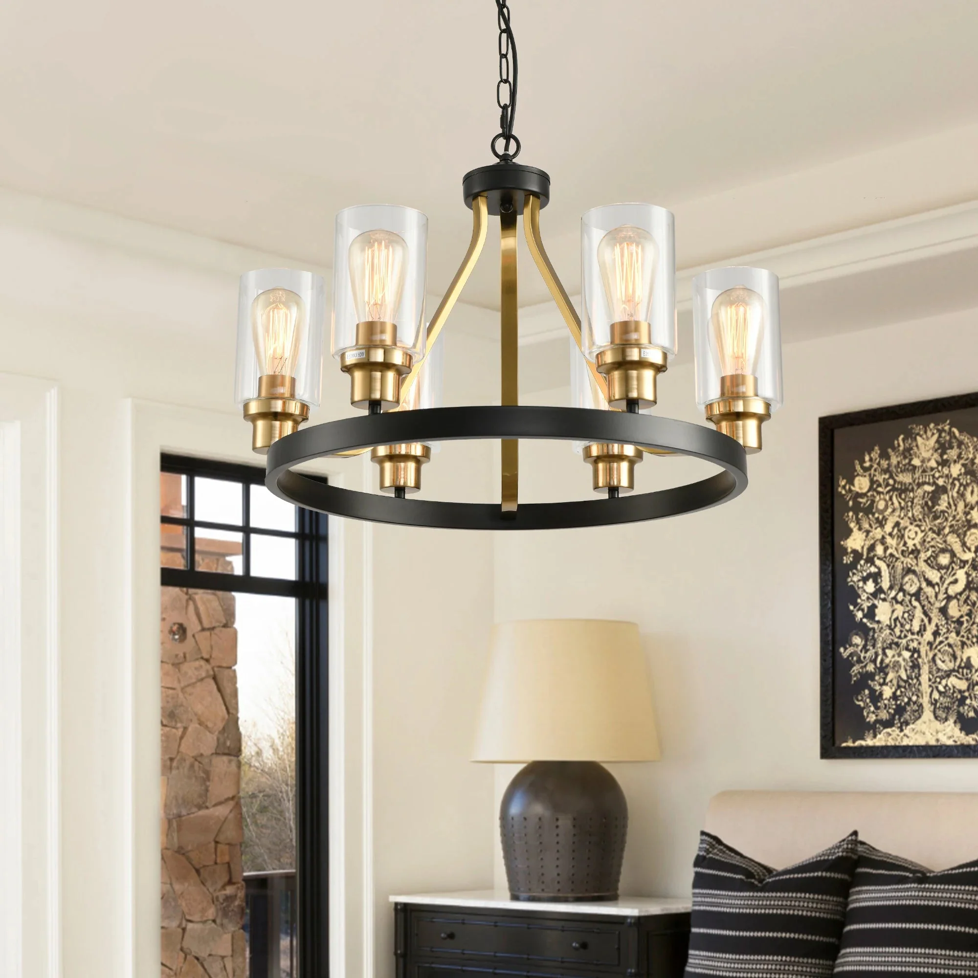 Jeshi 6-Lights Black Iron Wagon Wheel Chandelier - Image 4