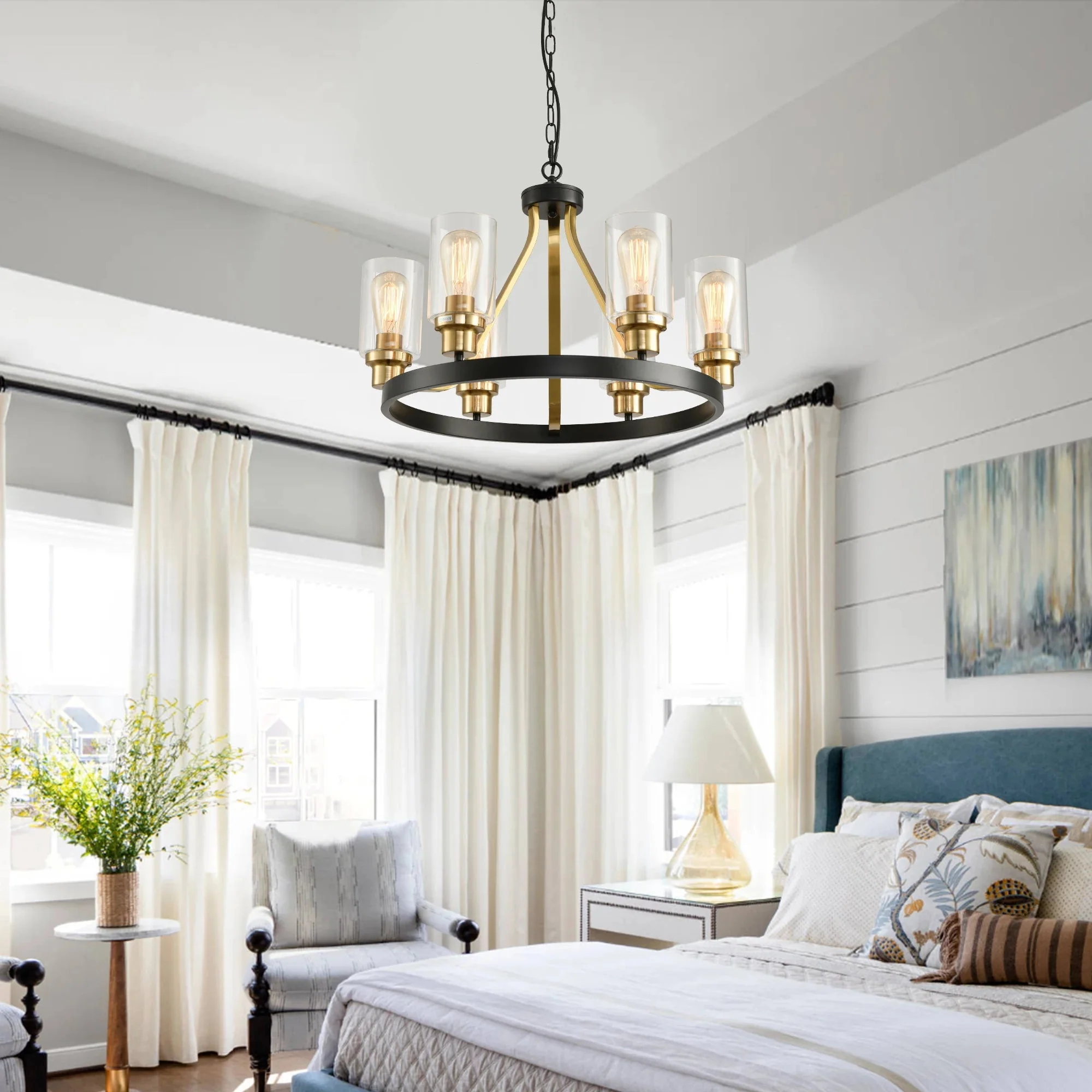 Jeshi 6-Lights Black Iron Wagon Wheel Chandelier - Image 5