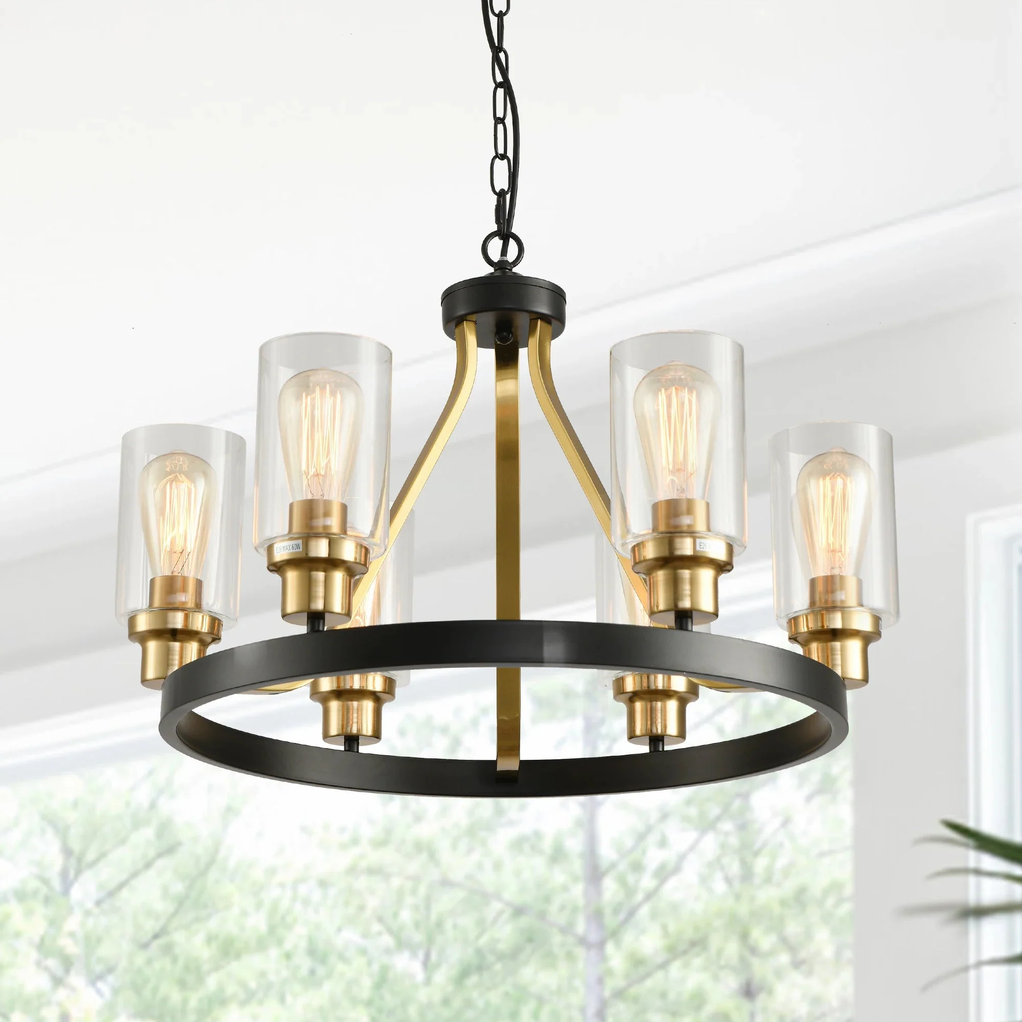Jeshi 6-Lights Black Iron Wagon Wheel Chandelier - Image 8
