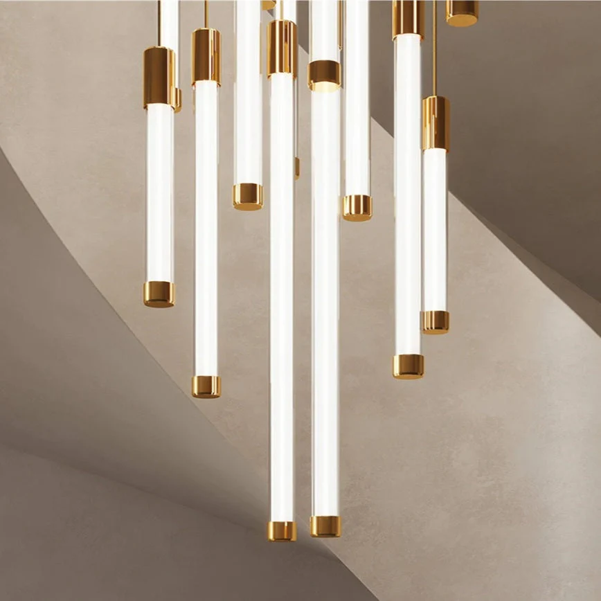 Kate Modern Gold Tube LED Staircase Chandelier - Image 7