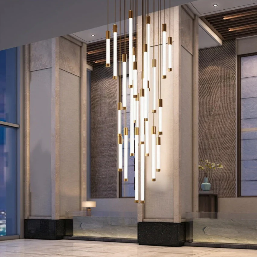Kate Modern Gold Tube LED Staircase Chandelier - Image 8