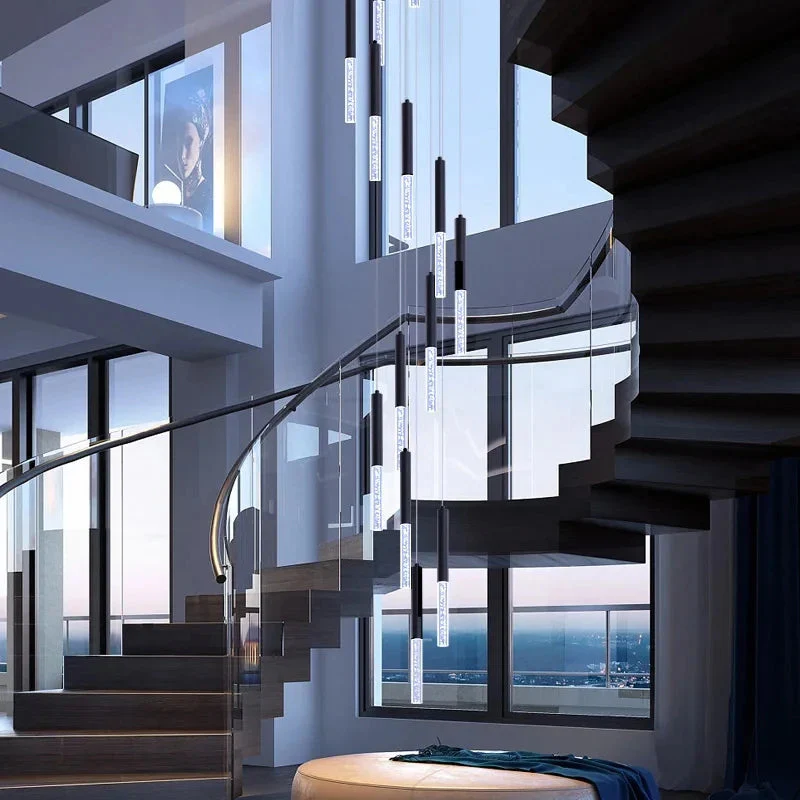 Lum Modern Black Foyer Chandelier For High Ceiling