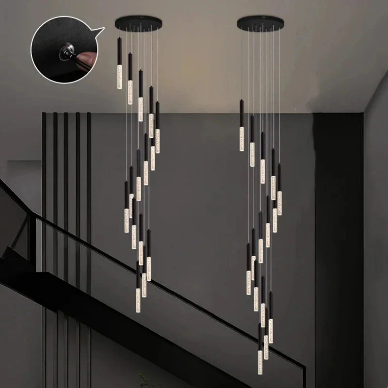 Lum Modern Black Foyer Chandelier For High Ceiling - Image 4