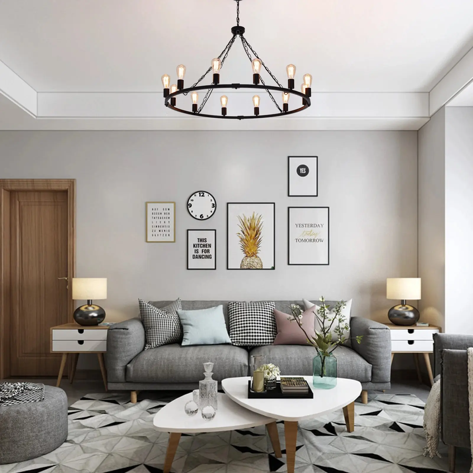 Metal 12 Light Black Chandelier Fixture - Image 3