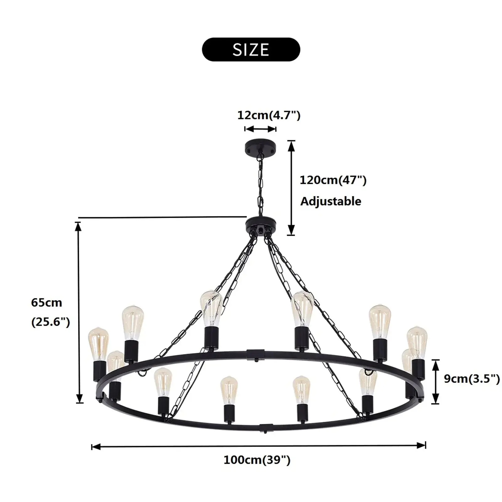Metal 12 Light Black Chandelier Fixture - Image 4