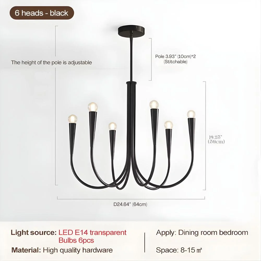 Mid-Century 6/9 Light Curved Candle Chandelier - Image 7