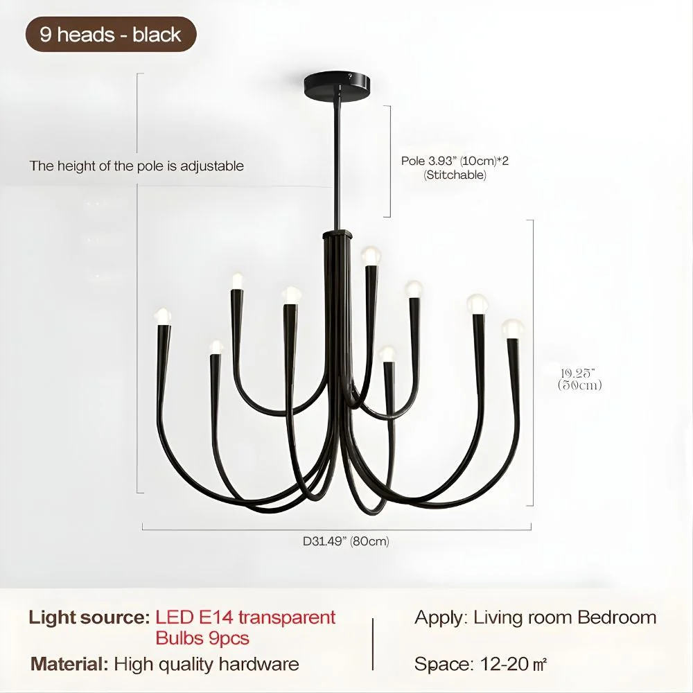 Mid-Century 6/9 Light Curved Candle Chandelier - Image 8