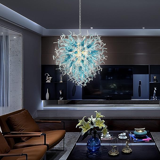 Modern Aqua Blue Glass Chandelier - Image 3