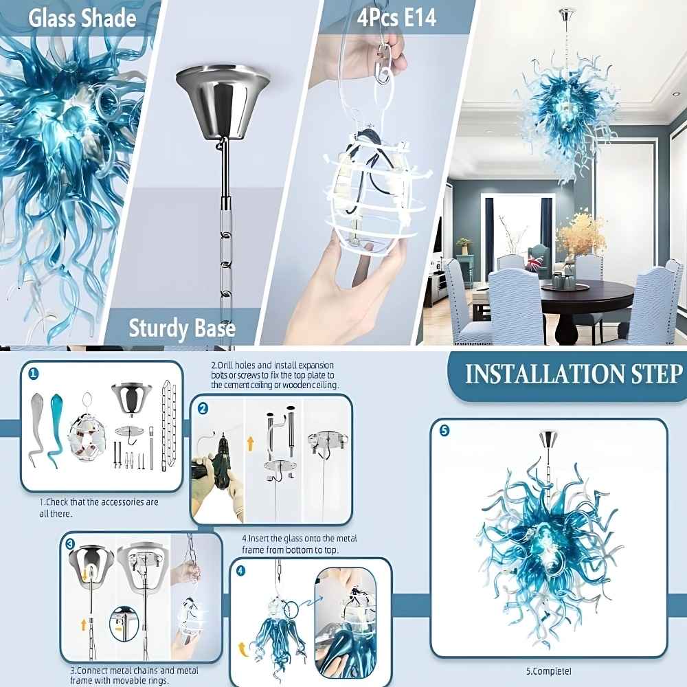 Modern Aqua Blue Glass Chandelier - Image 5