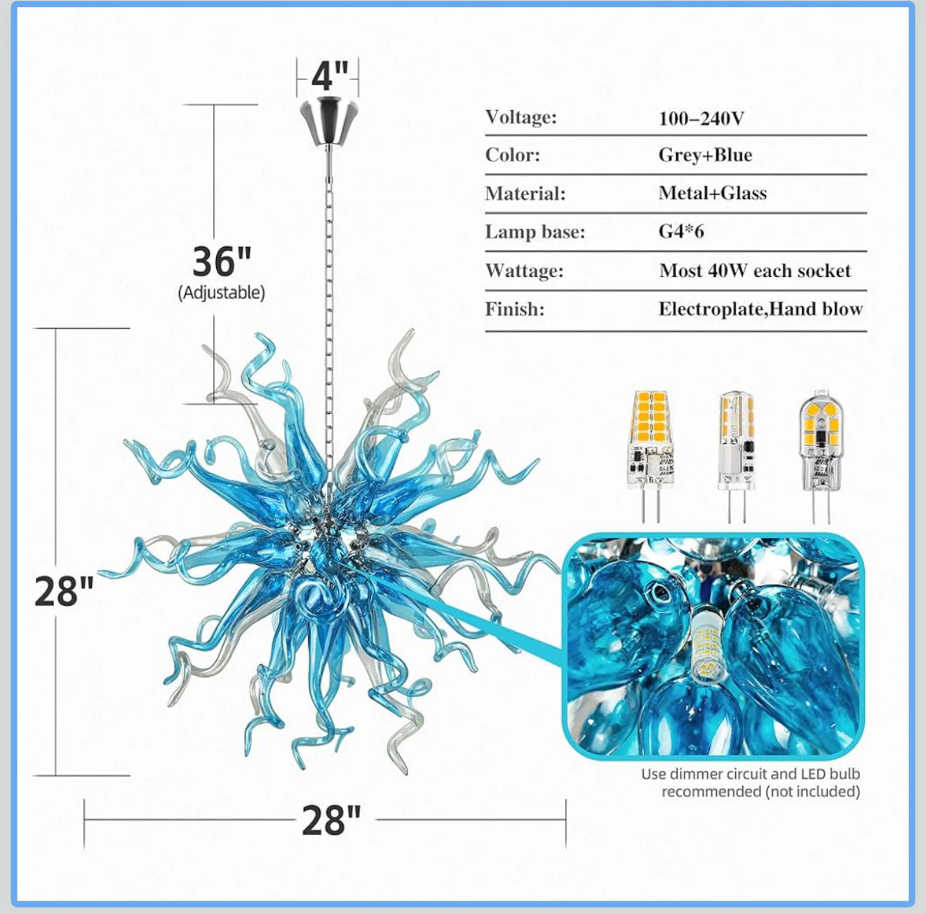 Modern Aqua Blue Glass Chandelier - Image 7