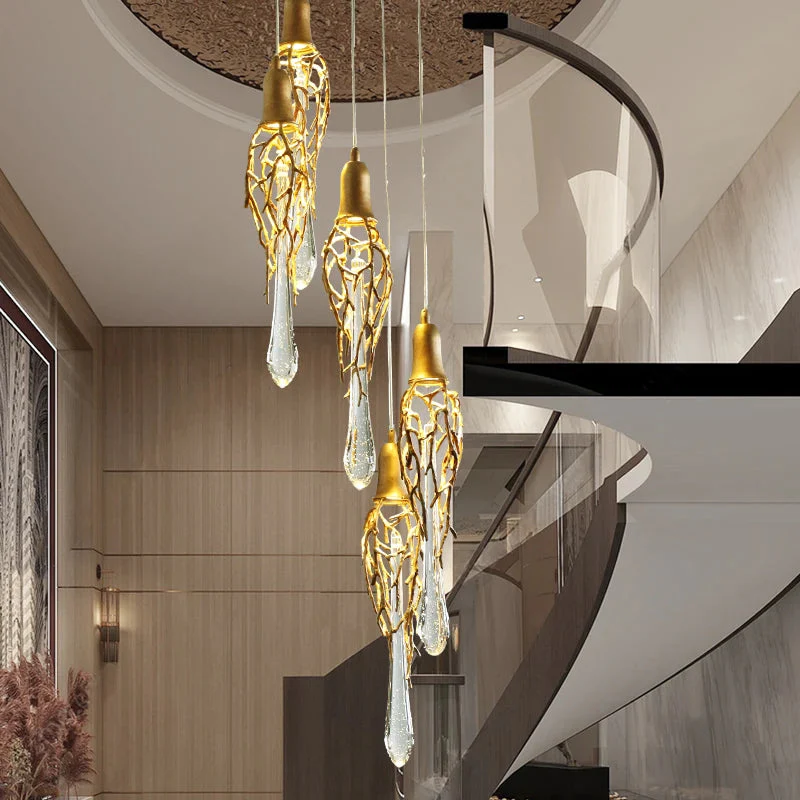 Modern Crystal Glass Drops Chandelier for Staircase