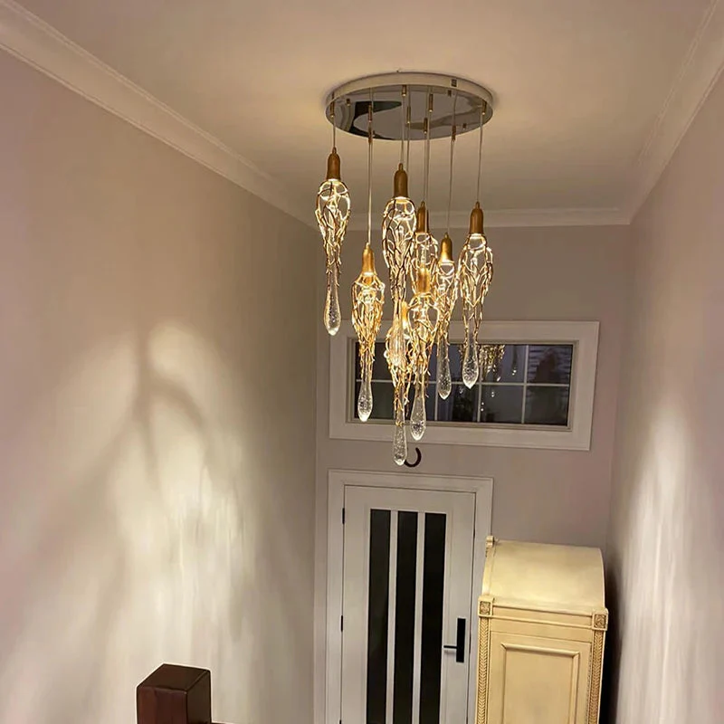 Modern Crystal Glass Drops Chandelier for Staircase - Image 4
